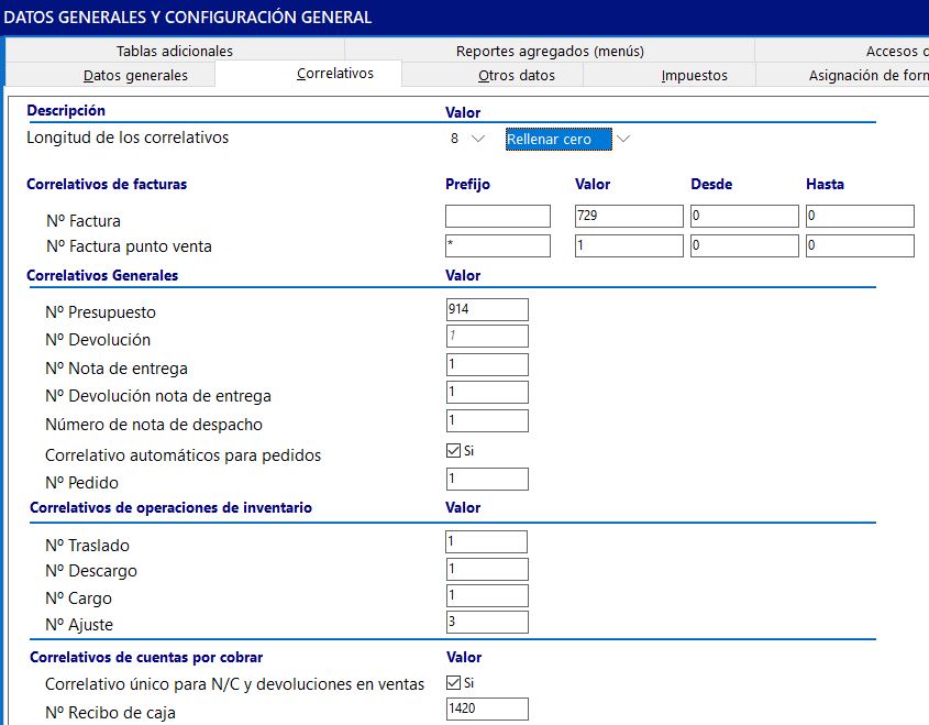 pestaña correlativos Enterprise