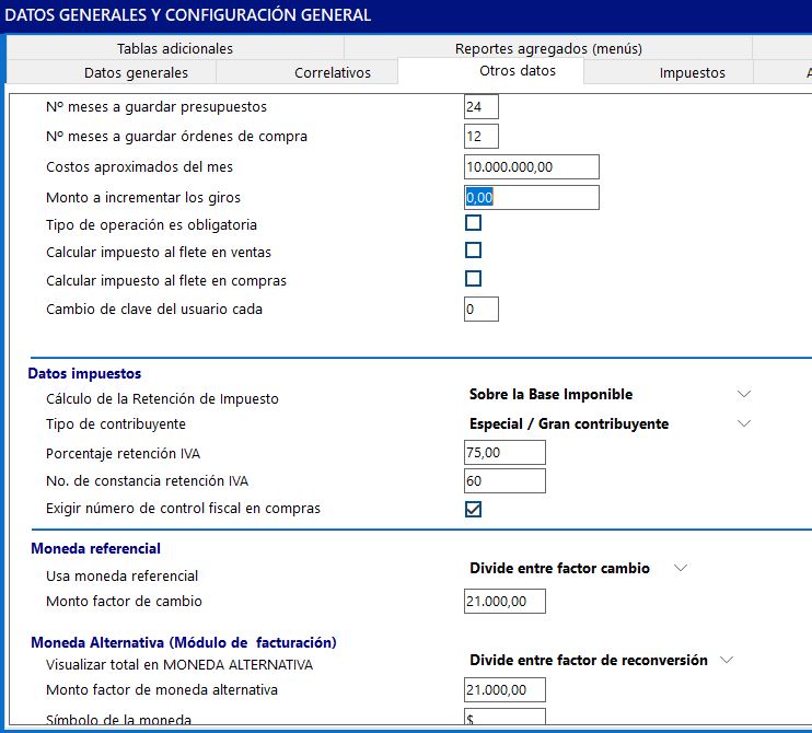 otros datos configuración Enterprise